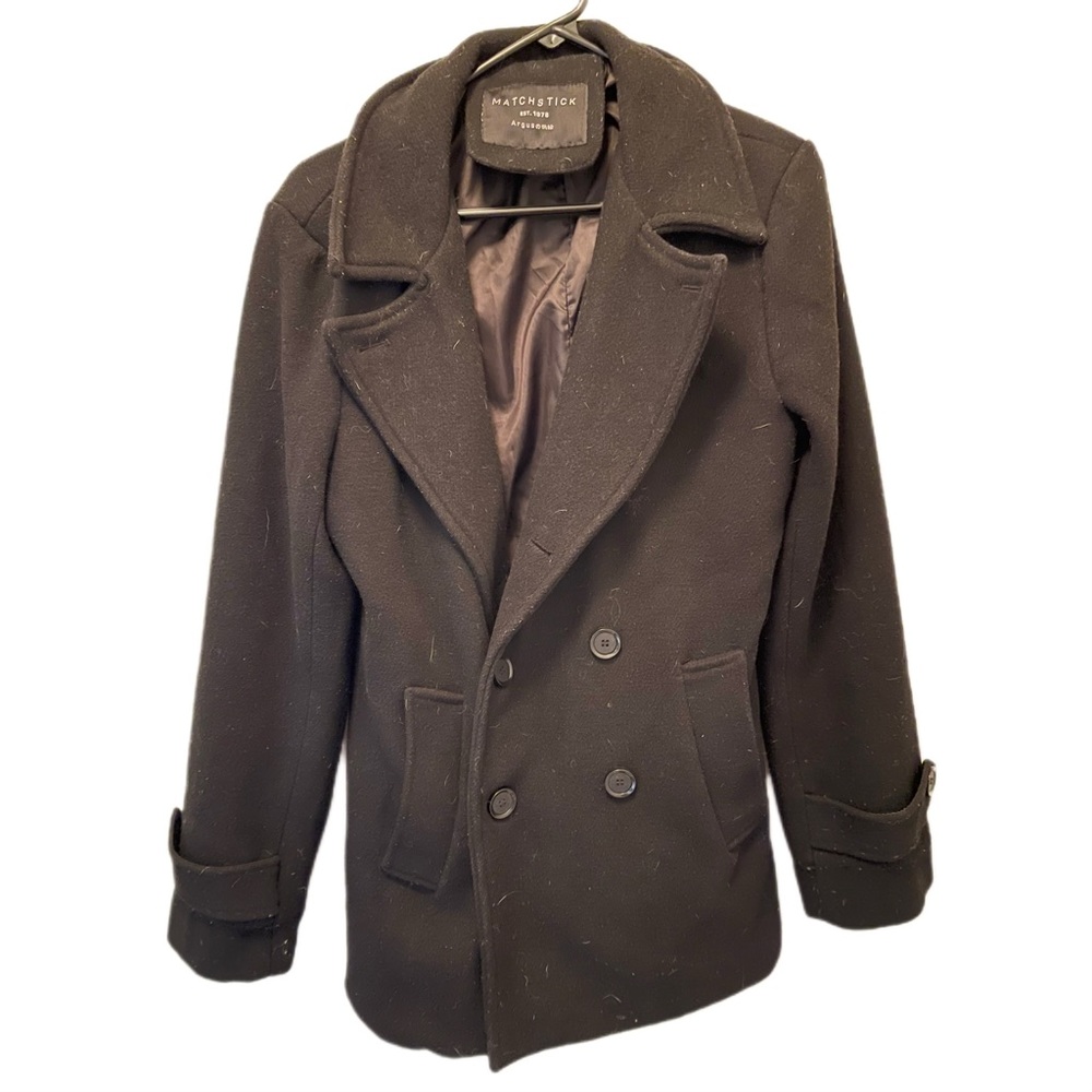 Matchstick, Boys small black wool trench coat